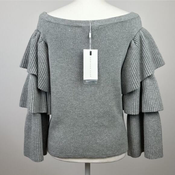 Endless Rose Sweater Romantic Ruffle Off Shoulder Tiered Sleeve Gray Small NWT - Picture 7 of 11